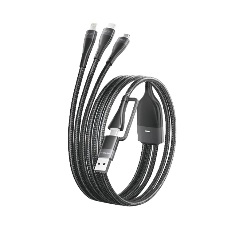 PISEN PRO-MARS SERIES ALUMINUM ALLOY TYPE-C TO 3-IN-1 (LIGNTNING+TYPE-C+MICRO USB) BRAIDED CHARGING CABLE 1.2M