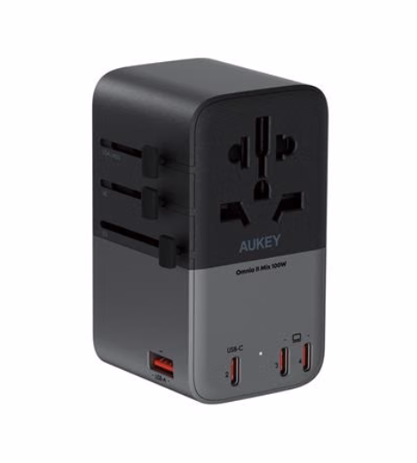 ปลั๊กแปลง 4 IN 1 UNIVERSAL 1 USB A 3 TYPE C AUKEY PA-TA09A 100 วัตต์ สีเทา